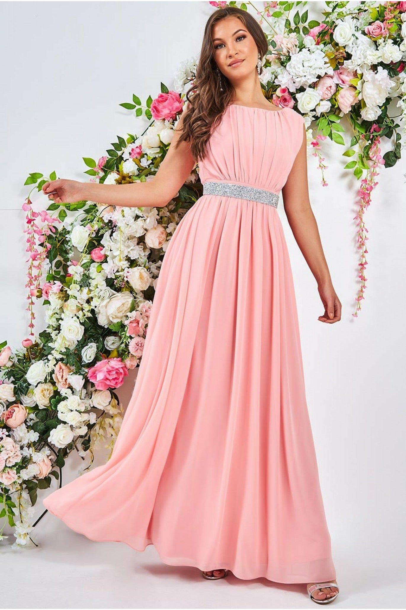 Chiffon Maxi With Embellished Belt by GODDIVA