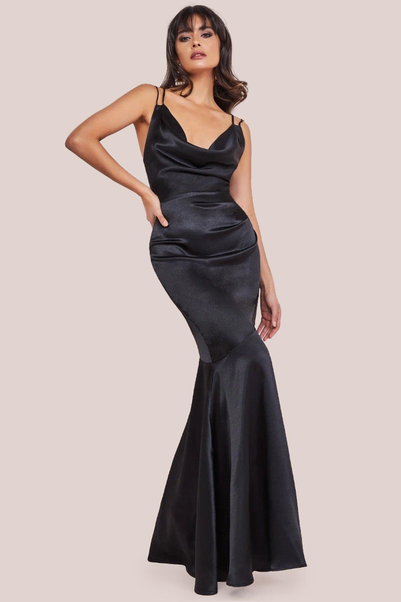 Cowl Neck With Strappy Back Satin Maxi by GODDIVA