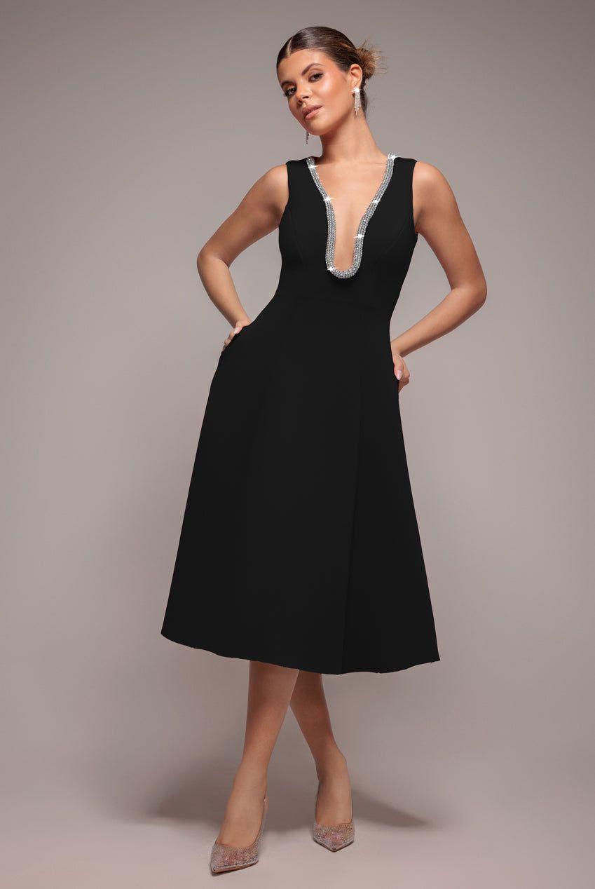 Diamante Embellished Neck A Line Midi Dress by GODDIVA