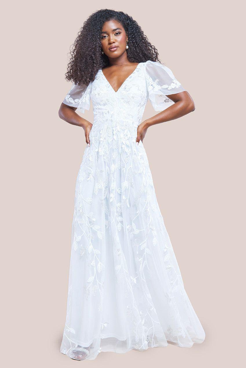 Flared Sleeve Embroidered Maxi Dress by GODDIVA
