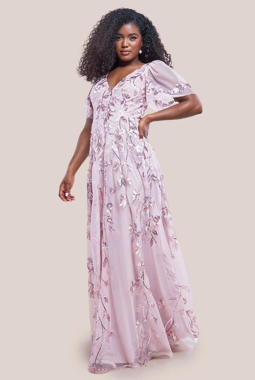 Flared Sleeve Embroidered Maxi Dress by GODDIVA