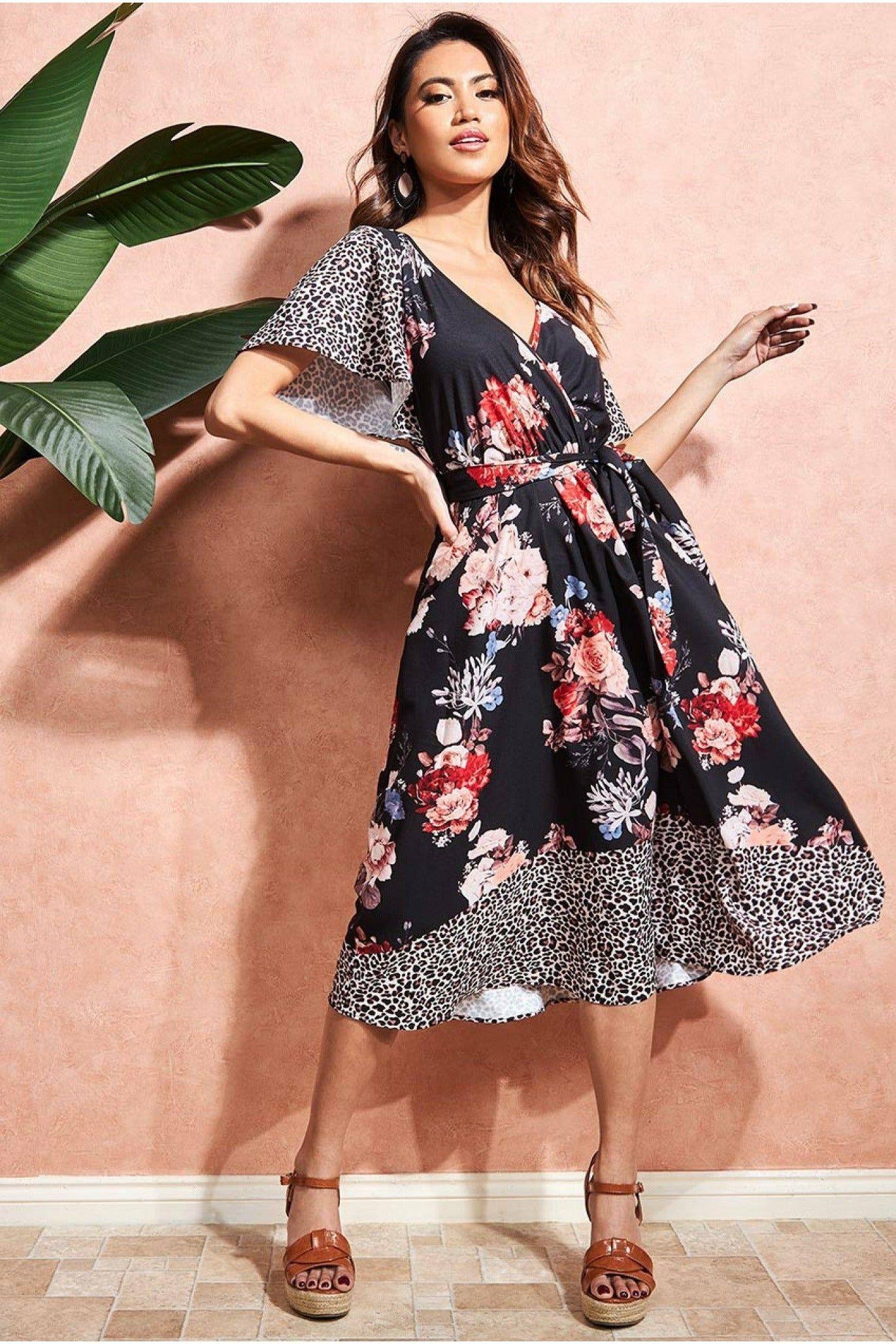 Flutter Sleeve Printed Midi Dress by GODDIVA