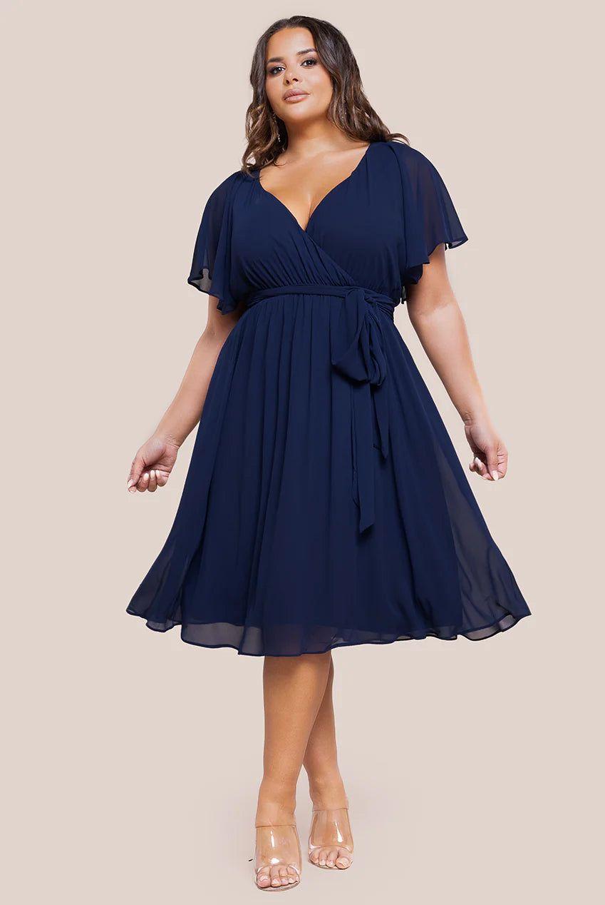 Flutter Sleeve Wrap Midi Dress by GODDIVA