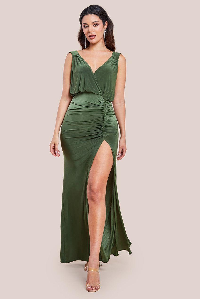 Front Wrap Gathered Maxi Dress by GODDIVA