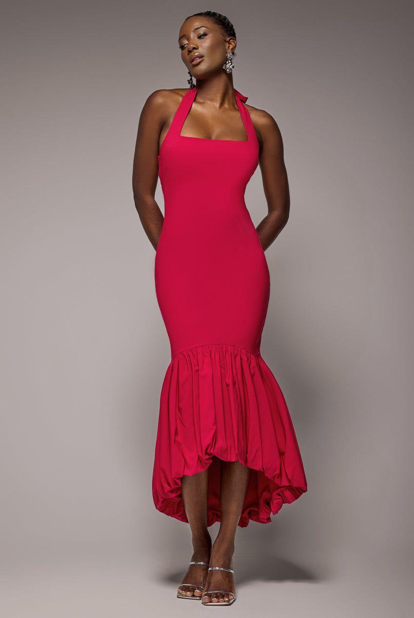 Halter Neck Puff Hem Mermaid Midaxi Dress by GODDIVA