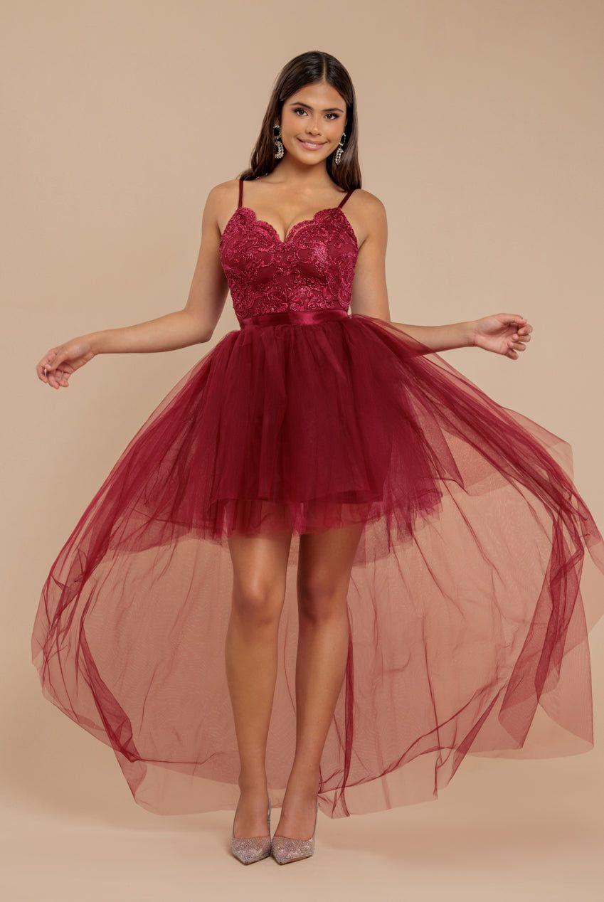 High Low Tulle Midi With Lace Bodice by GODDIVA