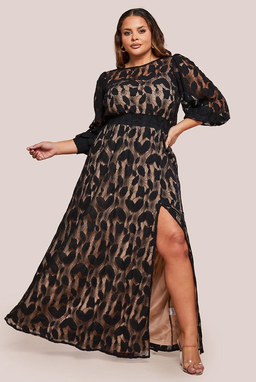 Lace Front Split Long Sleeve Maxi Dress by GODDIVA
