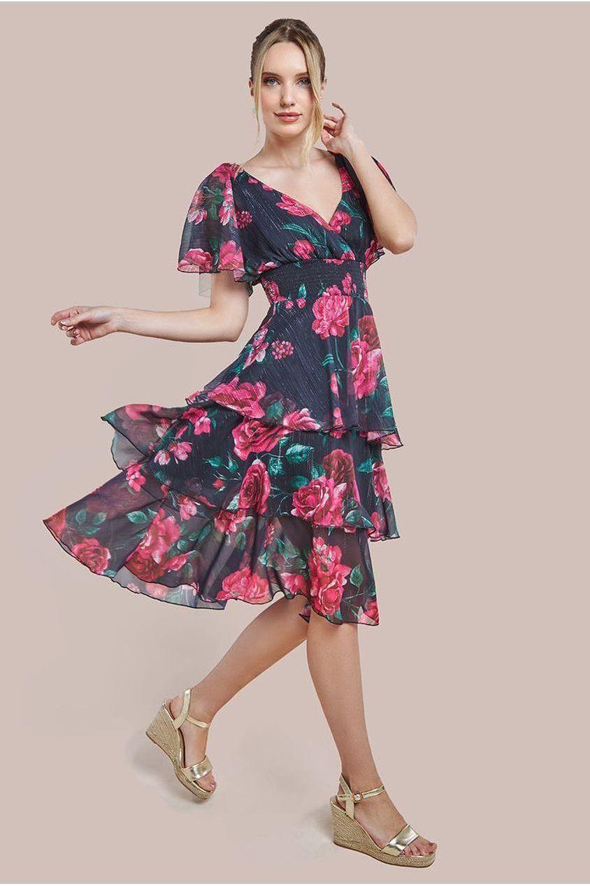 Layered Floral Midi With Flutter Sleeves by GODDIVA