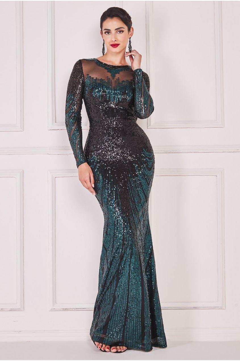 Long Sleeve Aztec Sequin Maxi by GODDIVA