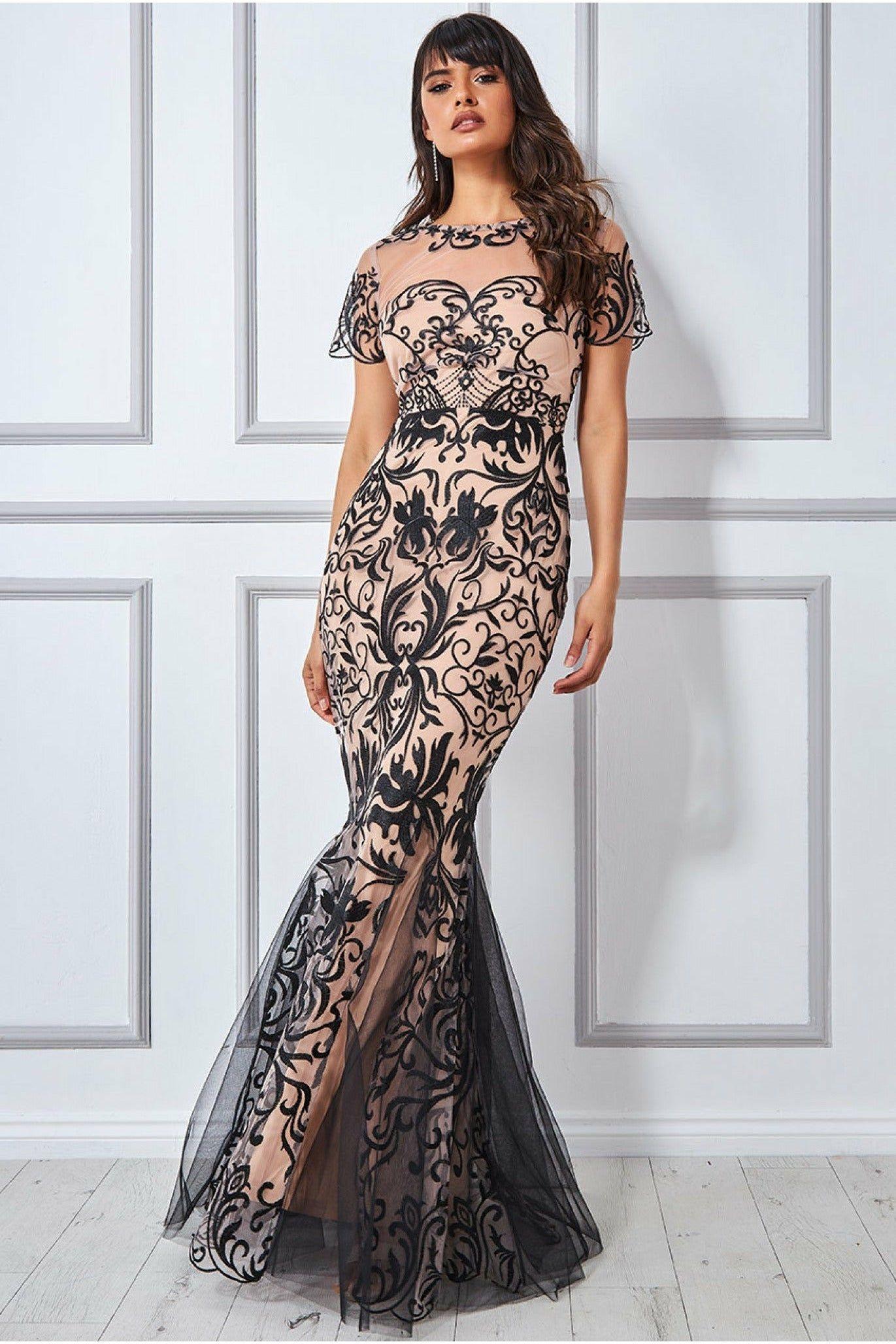 Mesh & Lace Maxi With Scalloped Hem by GODDIVA