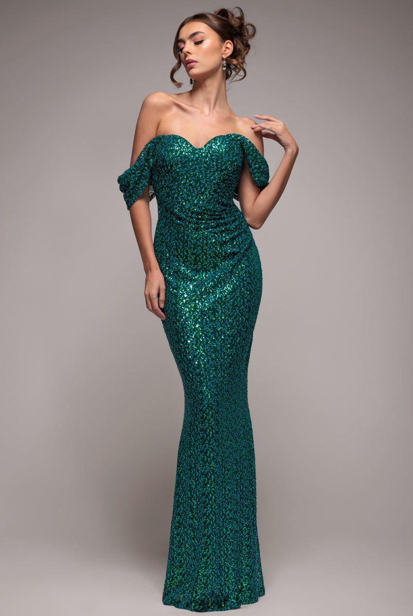 Off The Shoulder Sequin Wing Maxi by GODDIVA