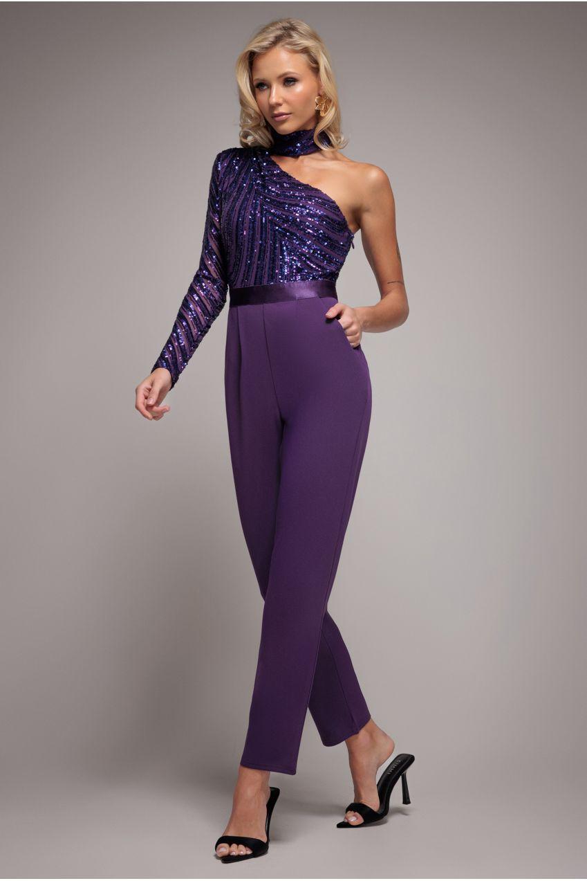 One Shoulder Sequin Jumpsuit by GODDIVA
