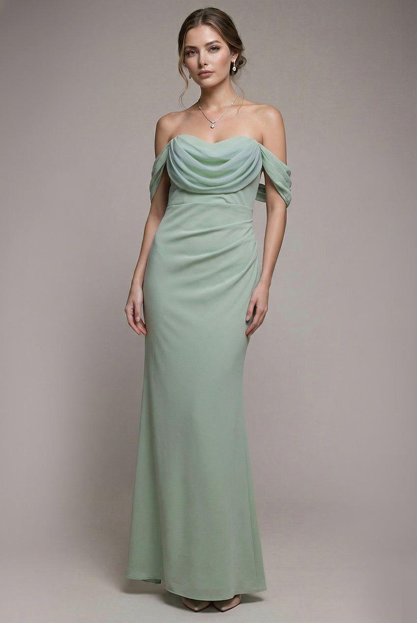 Petite Bardot Scuba & Chiffon Cowl Maxi Dress by GODDIVA
