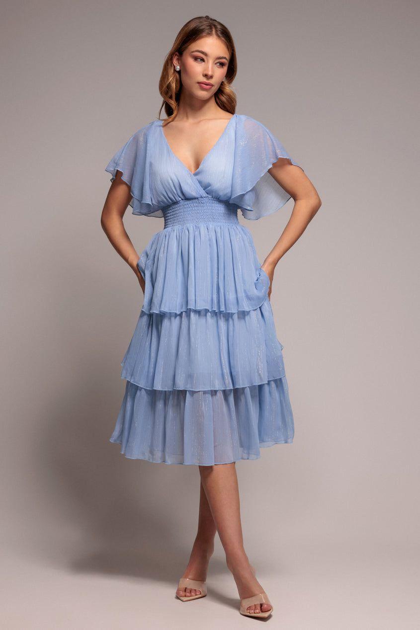 Plain Sparkling Chiffon Tiered Dress by GODDIVA