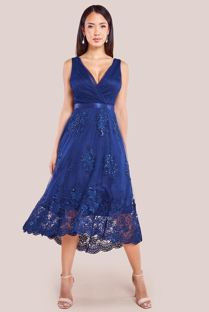 Pleated Satin Bodice High And Low Dress by GODDIVA