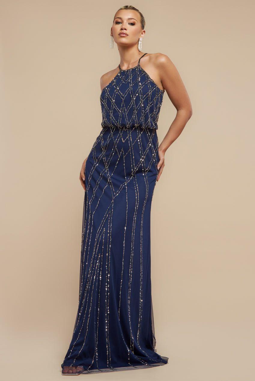 Racer Neck Sleeveless Sequin Maxi Dress by GODDIVA