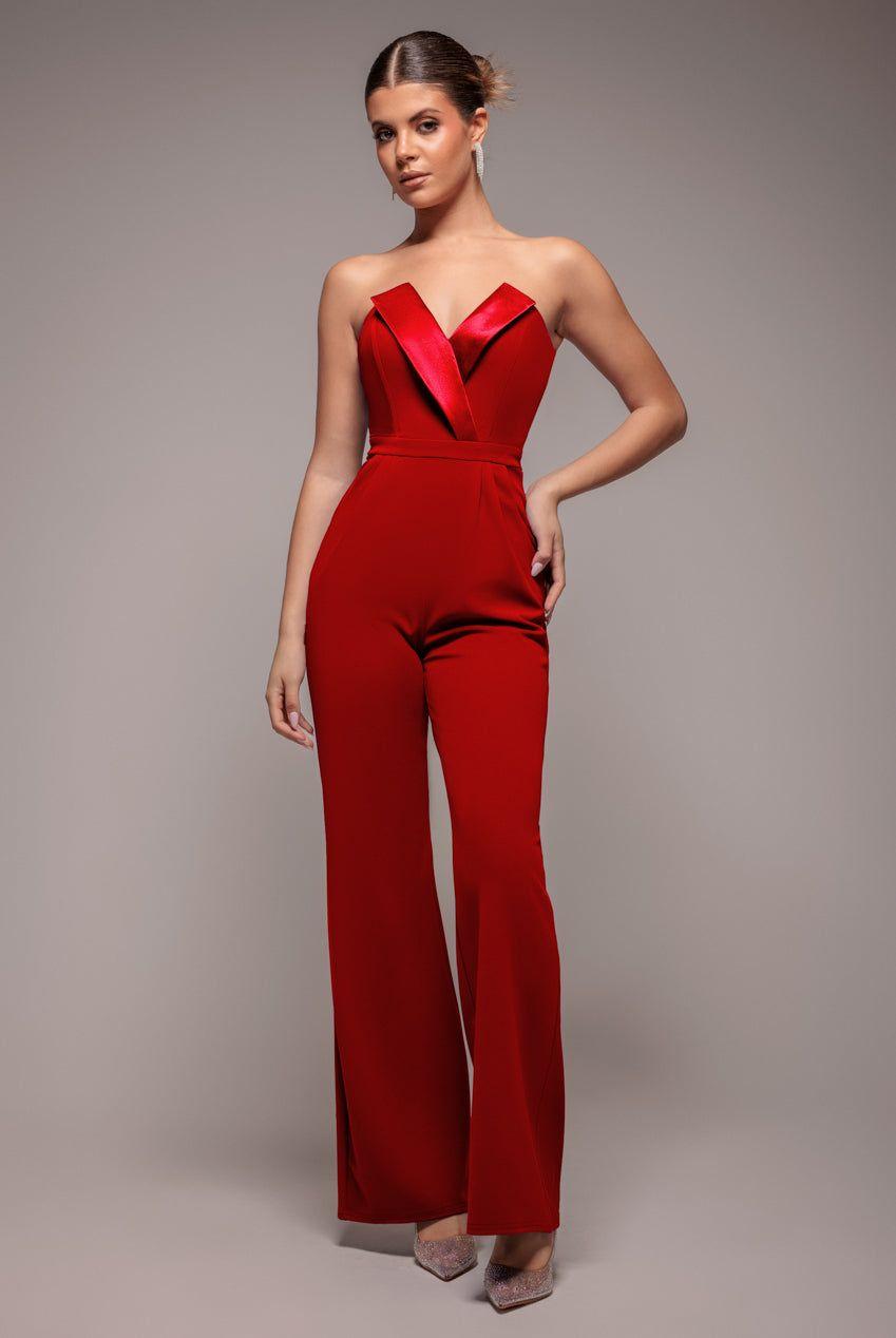 Satin Collar Scuba Jumpsuit by GODDIVA