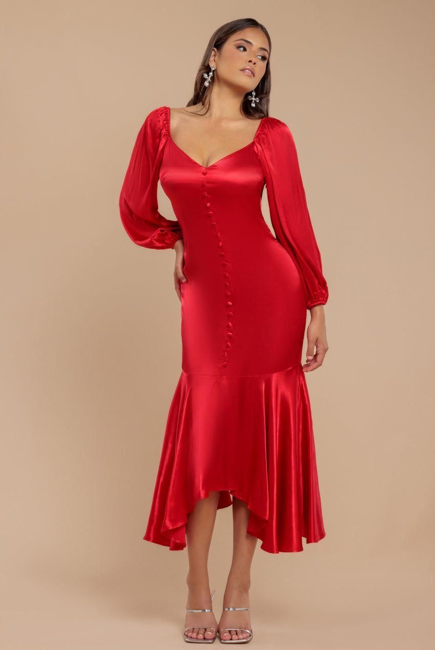 Satin Viscose Front Buttoned Dipped Hem Midaxi Dress by GODDIVA