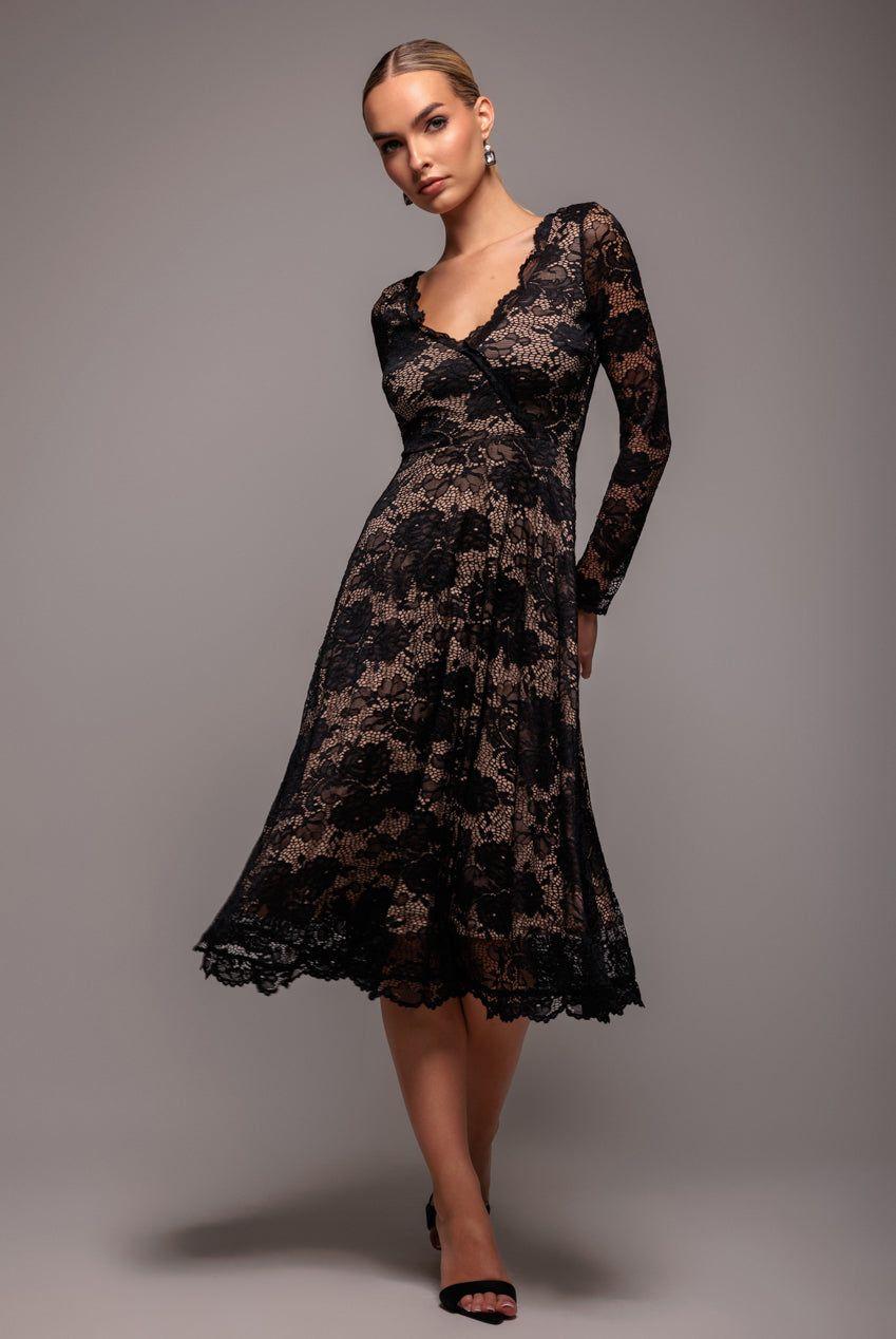 Scalloped Lace A line Midi Dress by GODDIVA