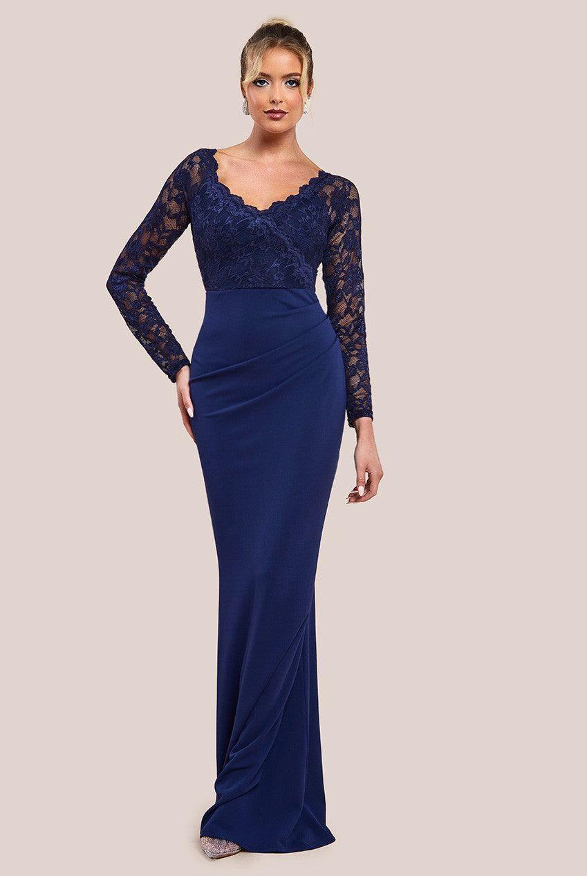Scalloped Lace & Scuba Maxi Dress by GODDIVA