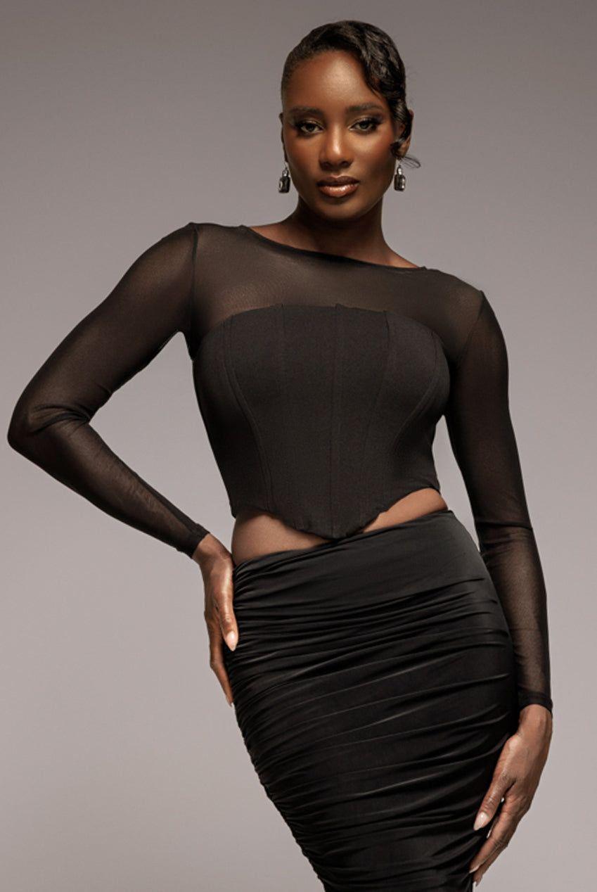 Scuba Crepe And Mesh Lace Up Corset Top by GODDIVA