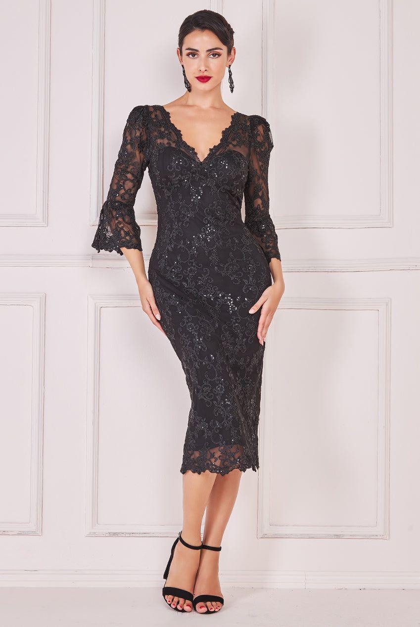 Sequin Scallop Lace Midi Dress by GODDIVA
