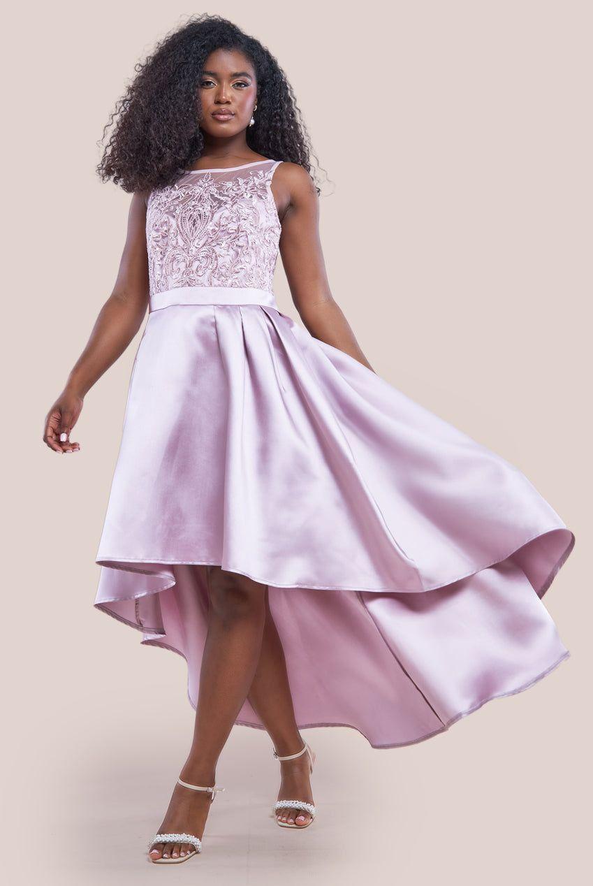 Sequin & Satin Dipped Hem Midi Dress by GODDIVA