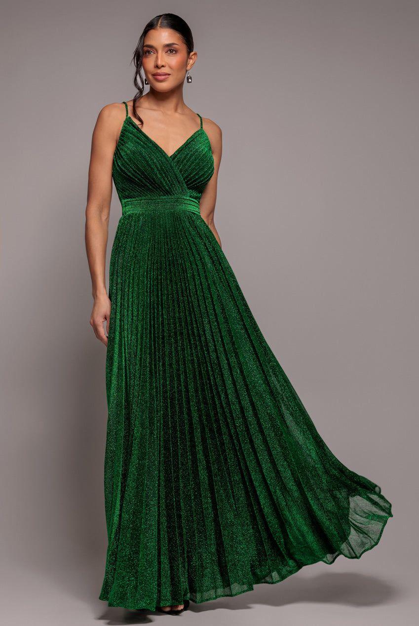 Sleeveless Pleated A Line Lurex Maxi Dress by GODDIVA