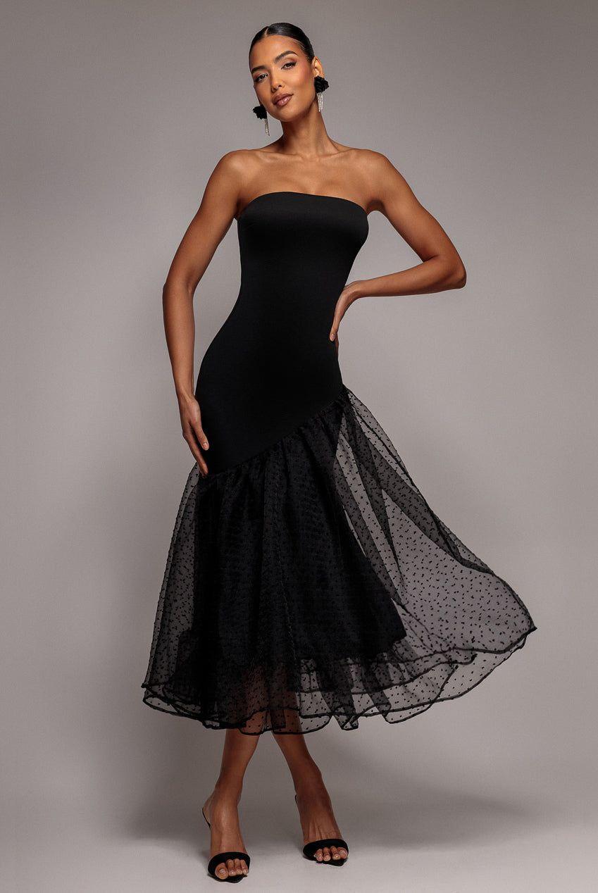 Strapless Asymmetric Tiered Midaxi Dress by GODDIVA
