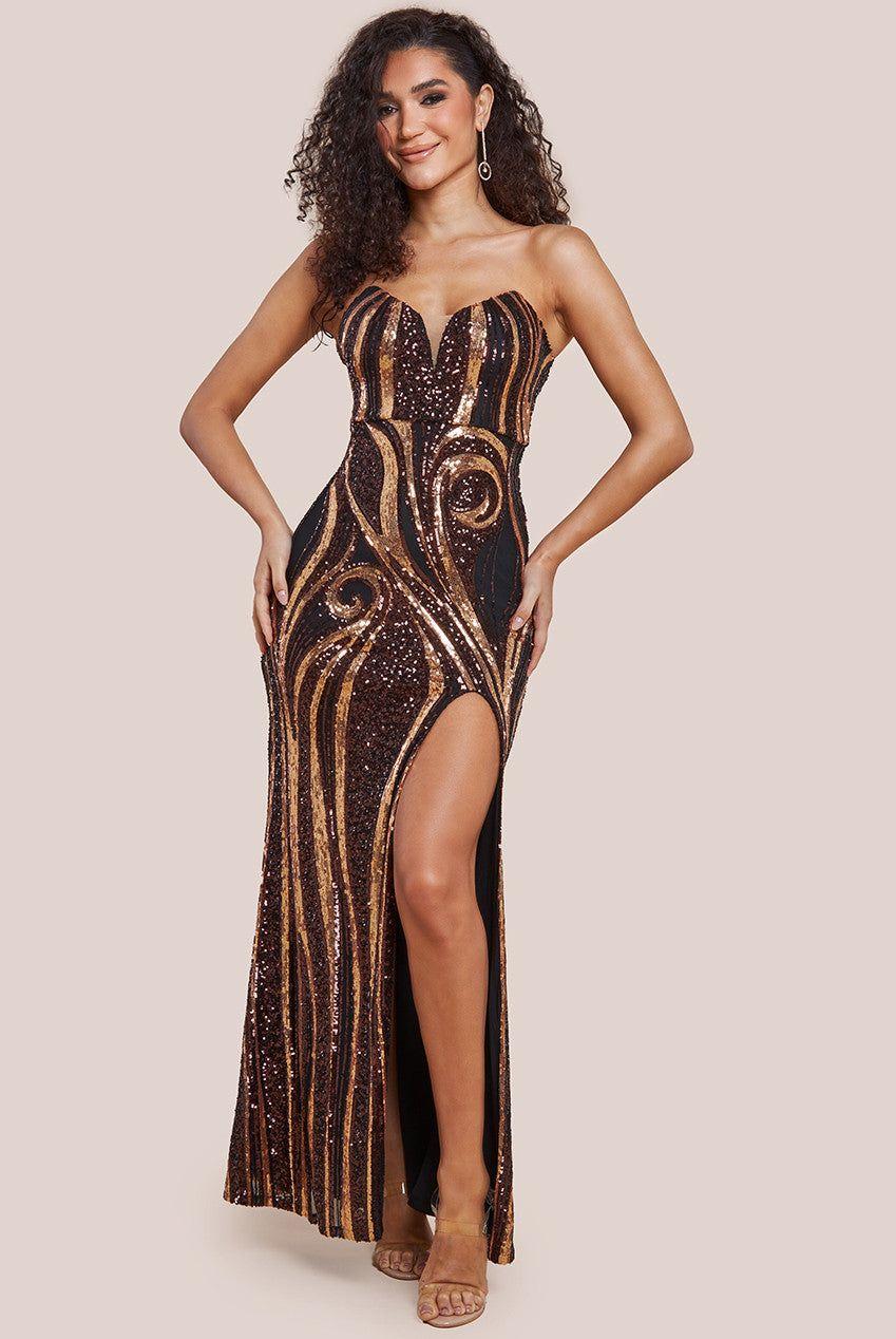Strapless Multi Sequin Maxi Dress by GODDIVA