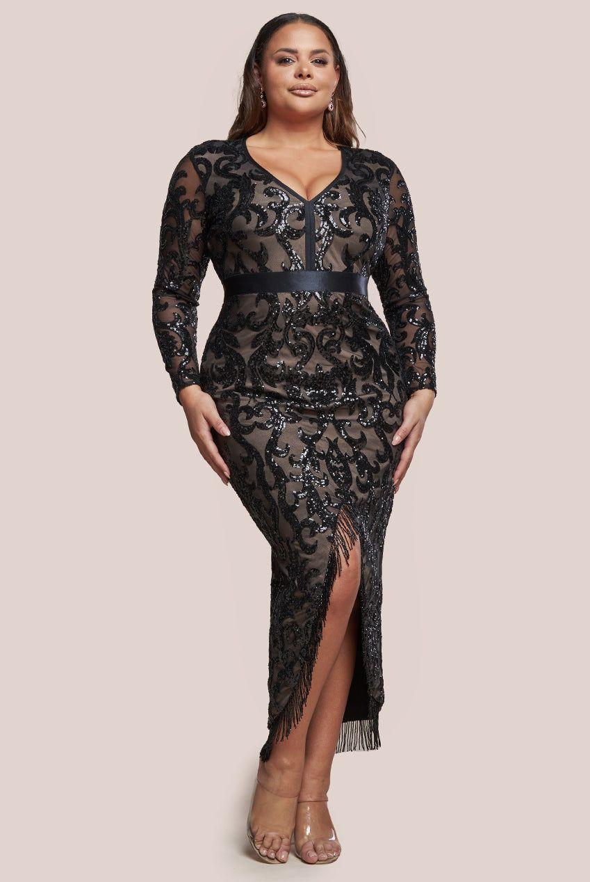 Tassel & Sequin Maxi With Front Split by GODDIVA