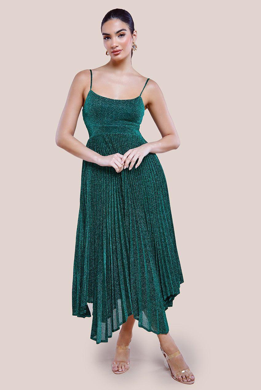 Tie Back Pleated Lurex Skater Midi Dress by GODDIVA
