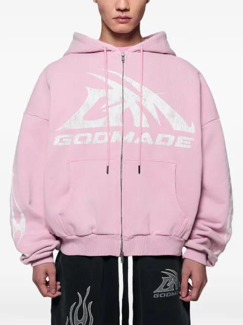 GM Logo logo-print zip-up hoodie by GODMADE