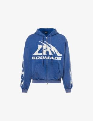Logo-Print Zip-Up Cotton Hoody by GODMADE