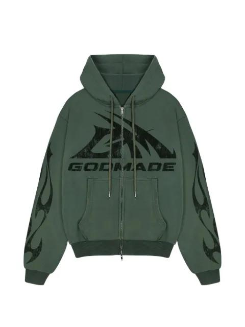 logo-print flame-detail hoodie by GODMADE