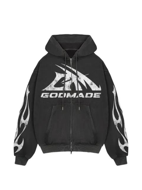 logo-print flame-detail hoodie by GODMADE