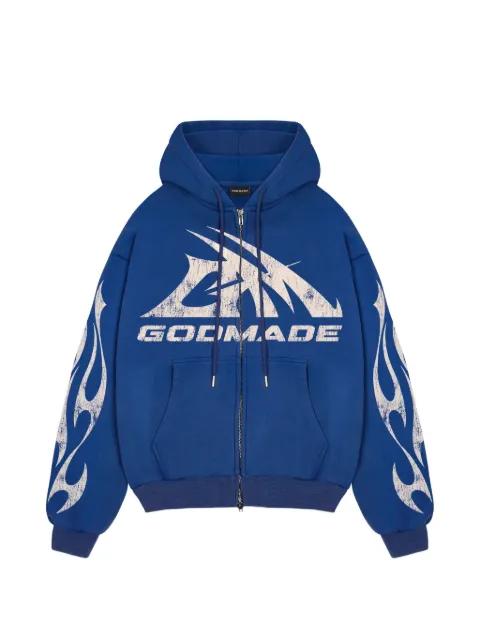 logo-print full-zip hoodie by GODMADE