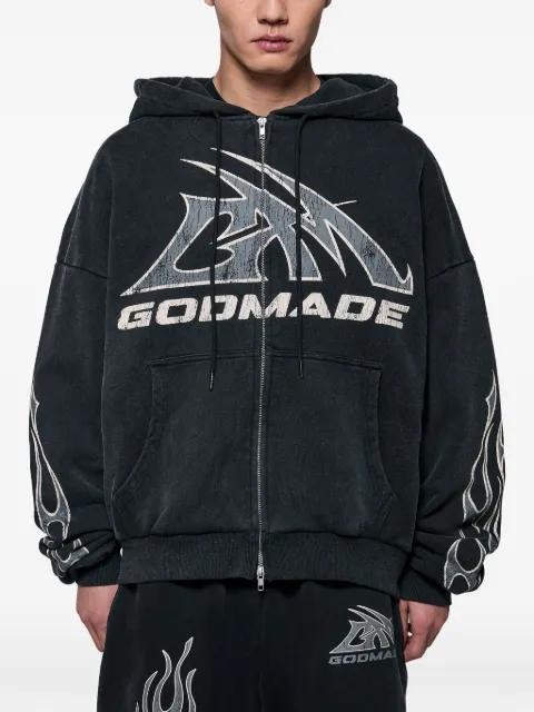 logo-print zip-up hoodie by GODMADE