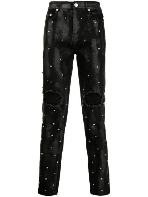 Harley distressed wax-appliqué jeans by GOD'S MASTERFUL CHILDREN