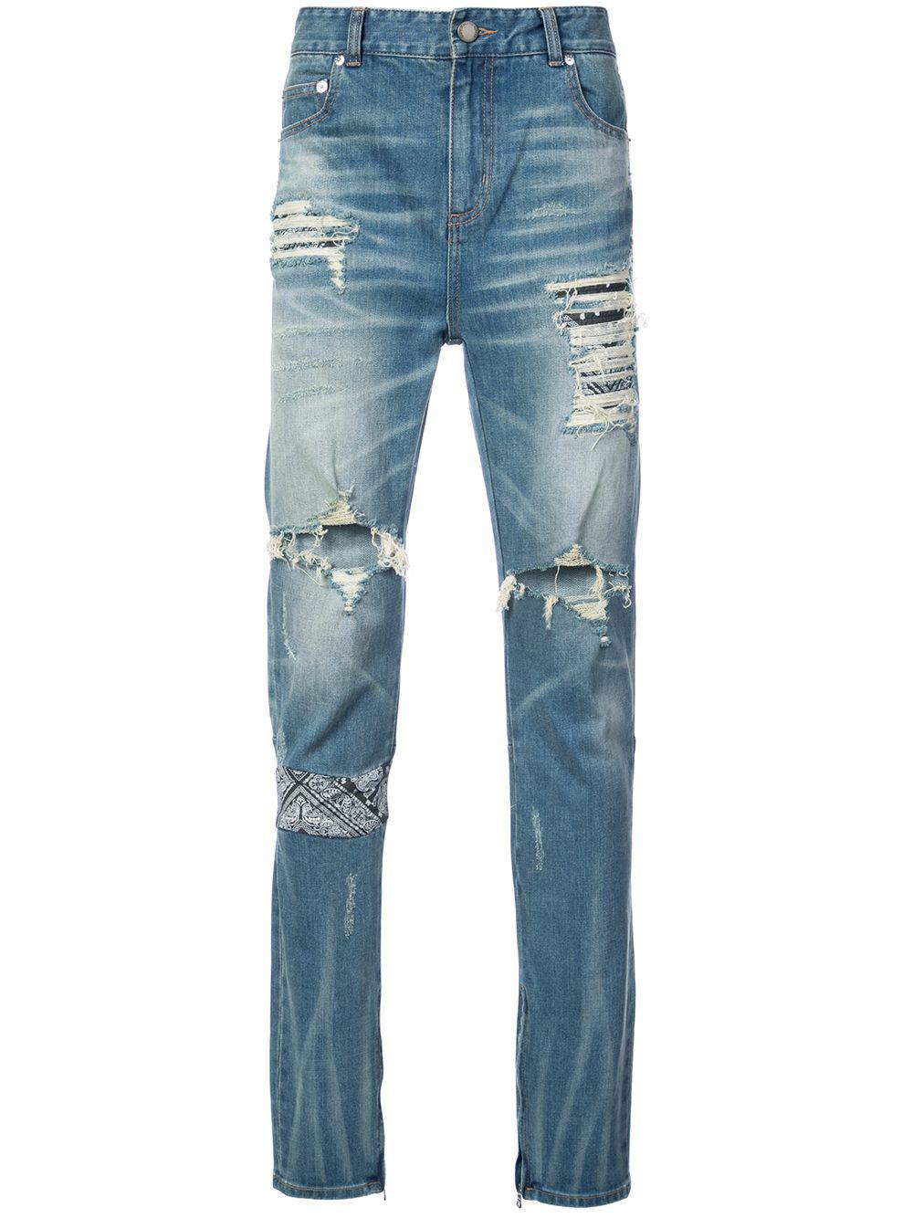 ripped paisley insert jeans by GOD'S MASTERFUL CHILDREN