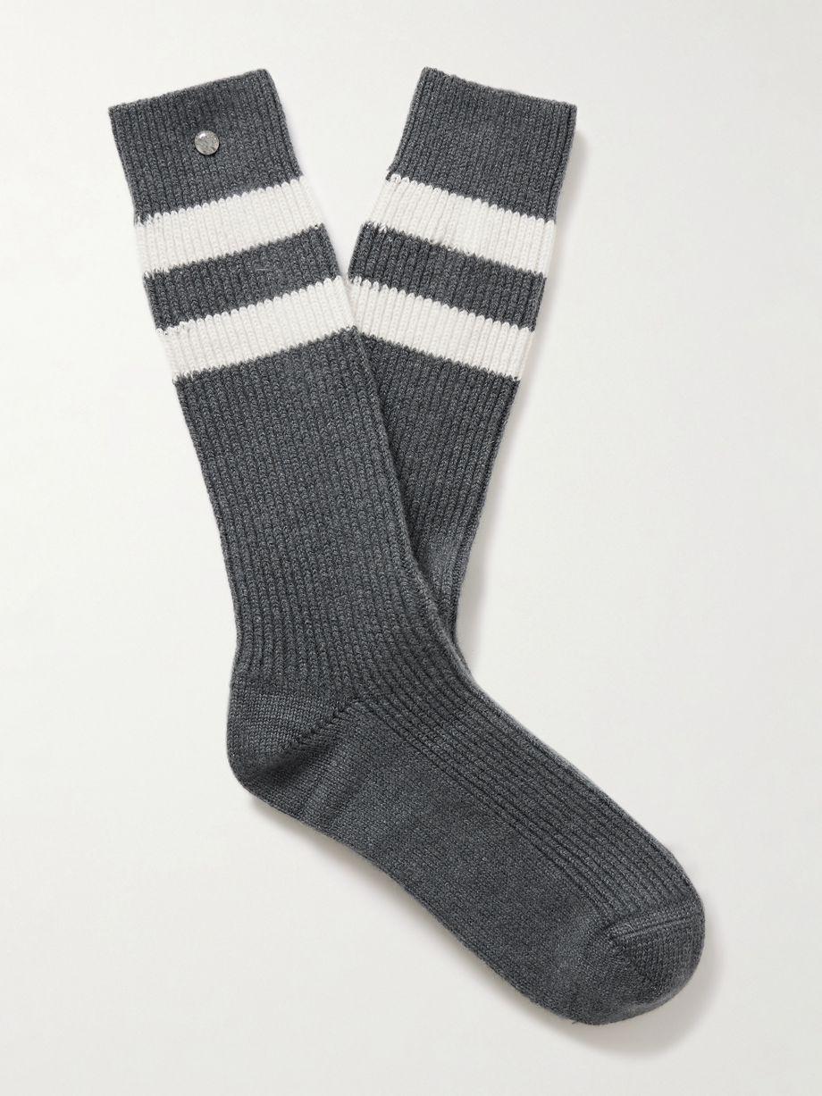Shadow Sunstone-Embellished Striped Ribbed Cashmere-Blend Socks by GOD'S TRUE CASHMERE