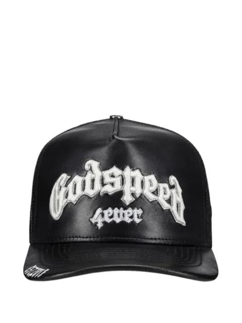 Embroidered Leather Trucker Hat by GODSPEED
