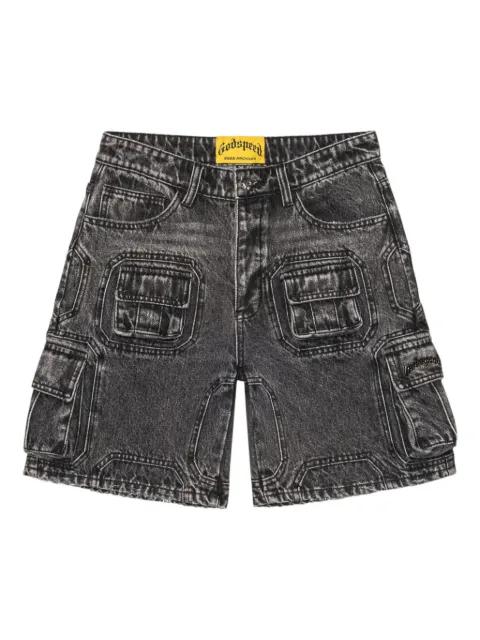 Octagon cargo denim shorts by GODSPEED