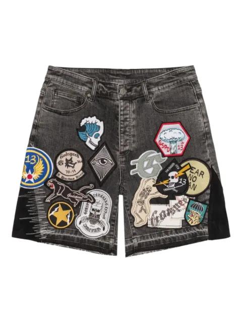 V2 patchwork denim shorts by GODSPEED