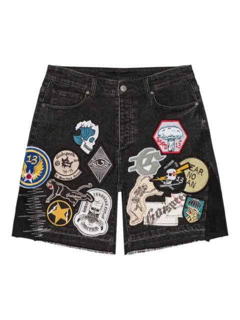 patchwork denim shorts by GODSPEED