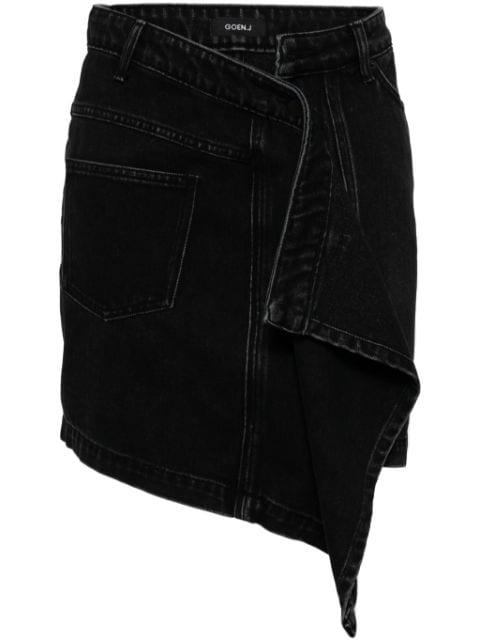asymmetric draped denim skirt by GOEN.J