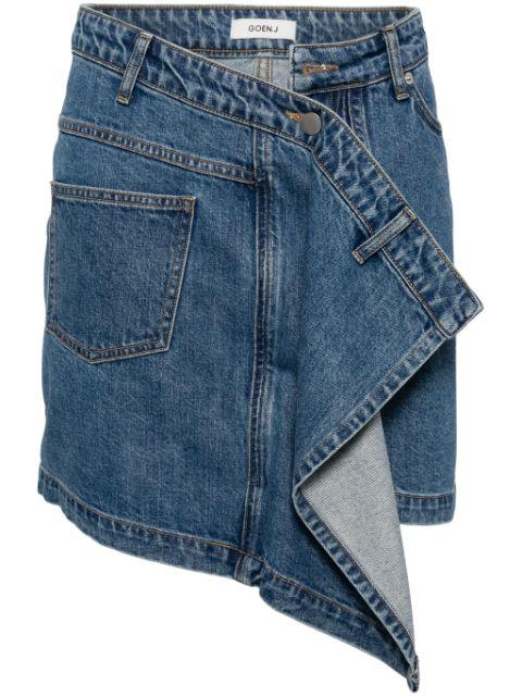 asymmetric draped denim skirt by GOEN.J