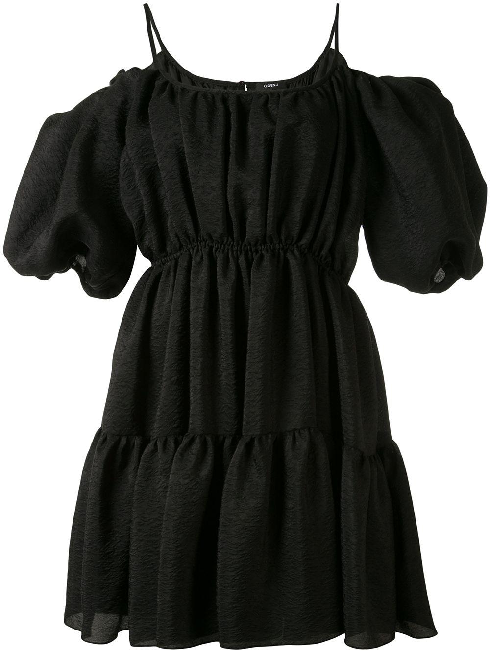 balloon-sleeved tiered mini dress by GOEN.J