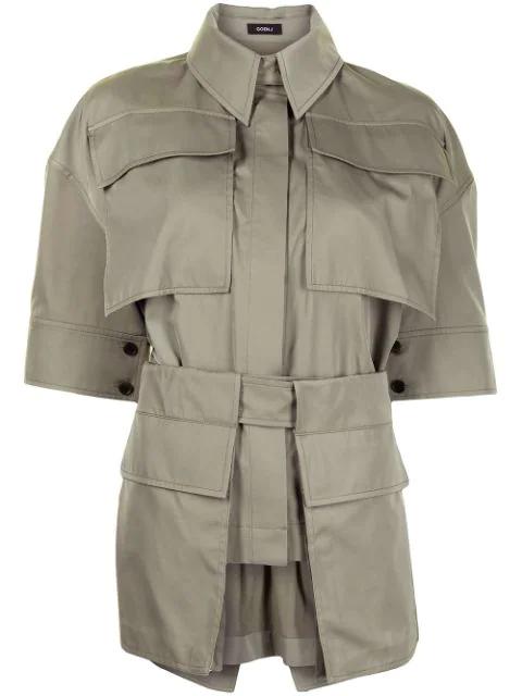 belted cotton-blend twill shirt by GOEN.J