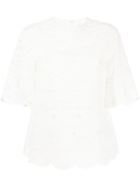 broderie-anglaise floral knitted top by GOEN.J